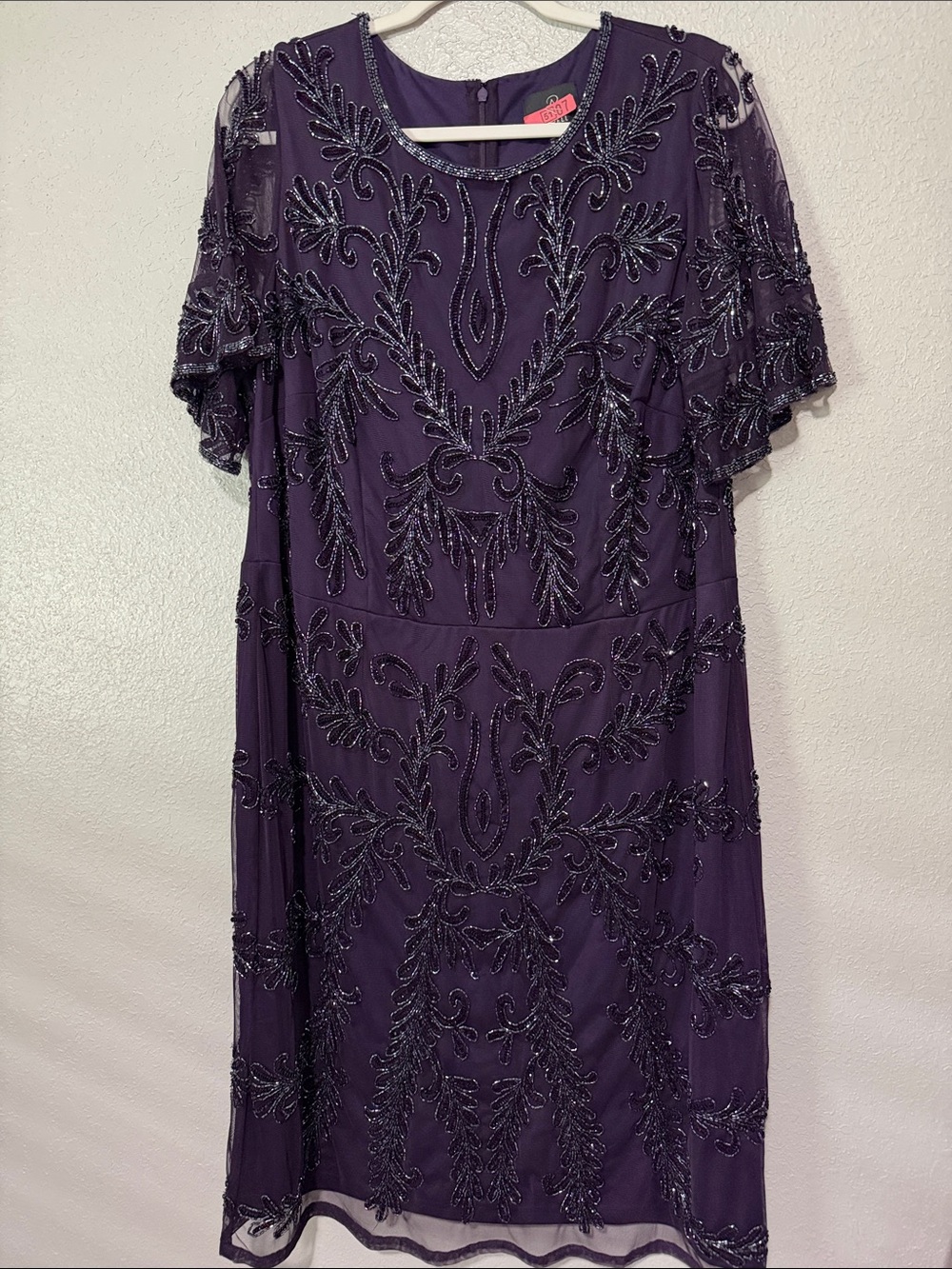 Adrianna Papell Deep Purple Beaded Midi Dress